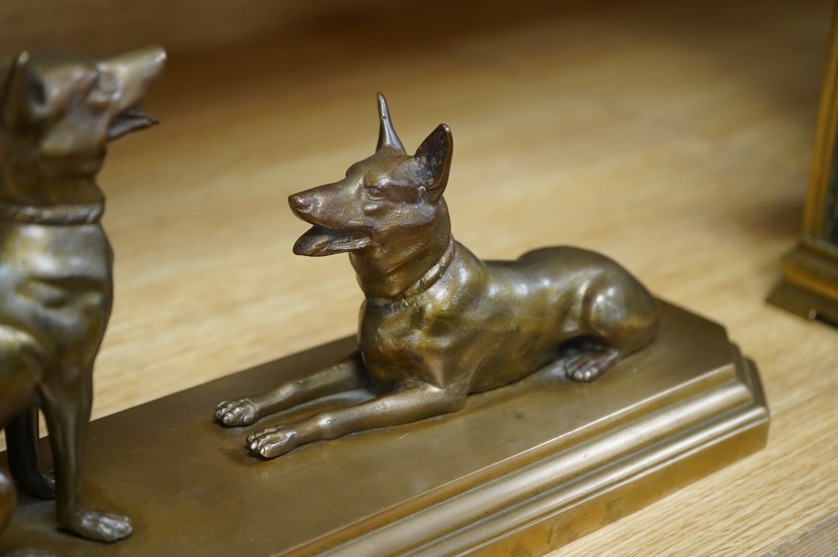 An Art Deco bronze study of two Alsatians, 33cm wide
